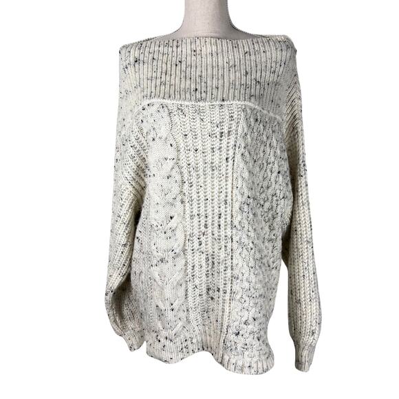 Free People Sweaters - Free People New Dream Sweater Cream Speckled Off Shoulder Cable Knit Size M